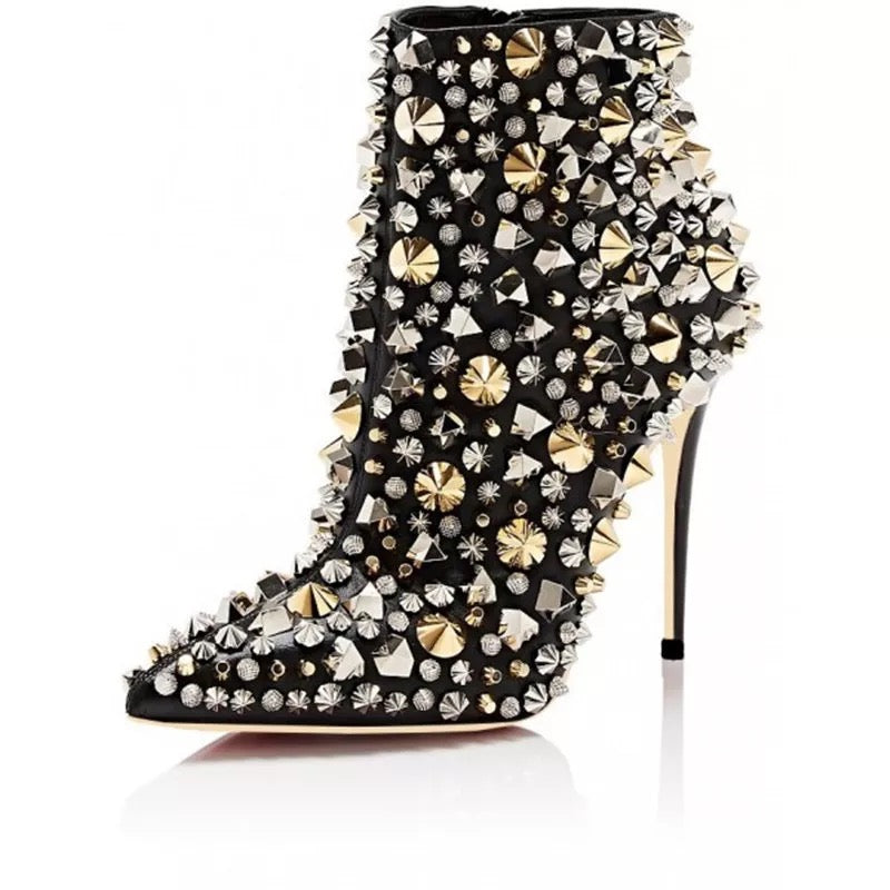 Rivet embellished store stiletto ankle boots