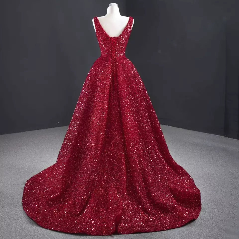 Red high low hot sale ball gown