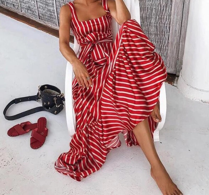 Red striped best sale maxi dress