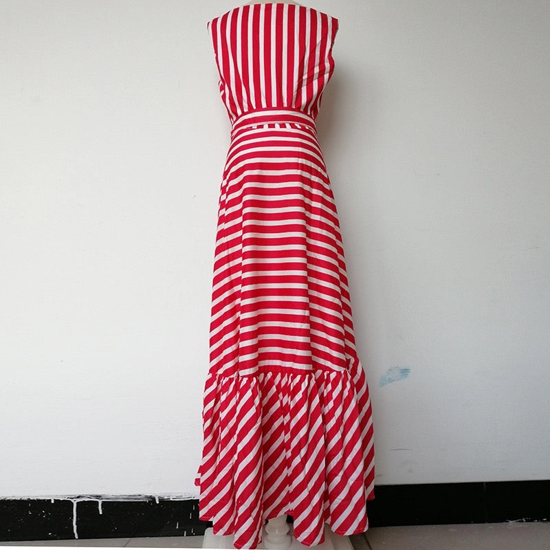 Red and white cheap horizontal striped dress