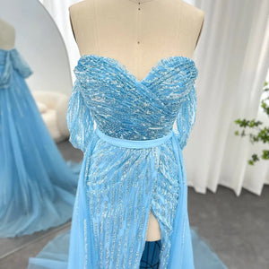 Tulle Sequined High Split Ruched Gowns