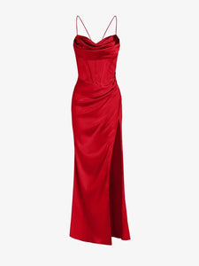 Satin Fishbone Ruched Gown