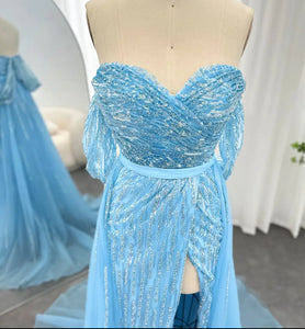 Tulle Sequined High Split Ruched Gowns