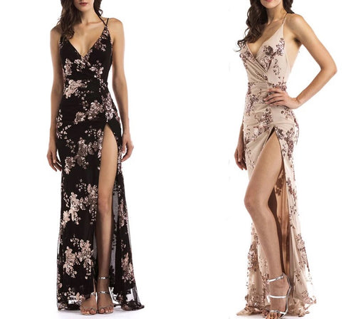 Sequin Halter Evening Dress