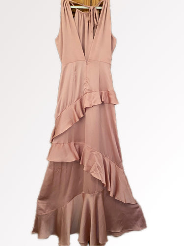 Pink Satin Ruffles long dress