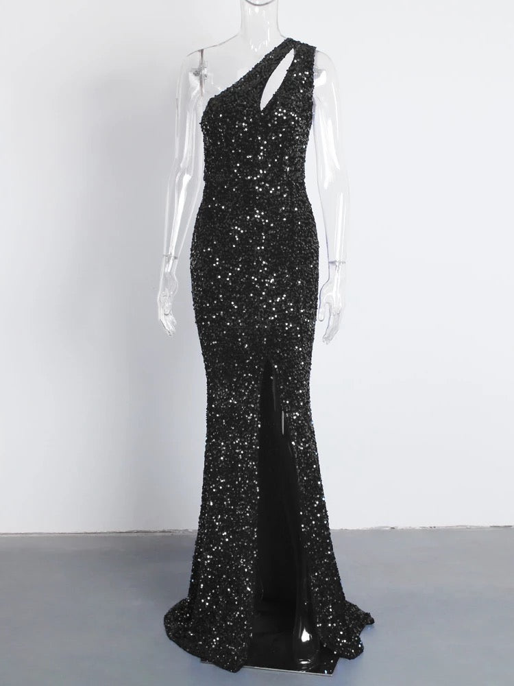 Cut Out Sequins Stretch Mermaid Gown