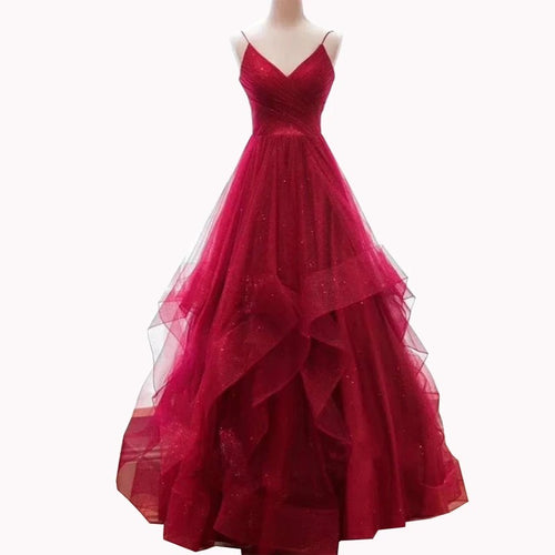 Spaghetti Ruffles Evening Gown