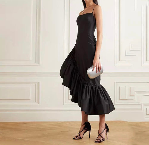 Taffeta Ruffles Asymmetric Dress