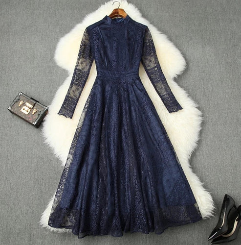 Retro-style Blue Lace Dress