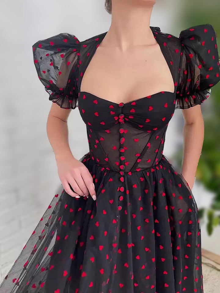 Red and black gown best sale with sleeves