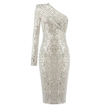 Load image into Gallery viewer, One Shoulder Mesh Sequins Dress