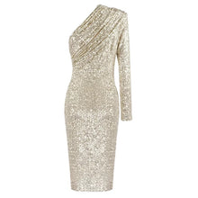 Load image into Gallery viewer, One Shoulder Mesh Sequins Dress